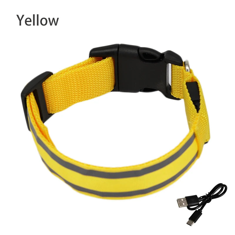 Reflective Dog Collar Luminous Night Safety Usb Rechargeable LED Dog Collar Light For Small Dogs Cat Pet Collar Para Perro XS-XL