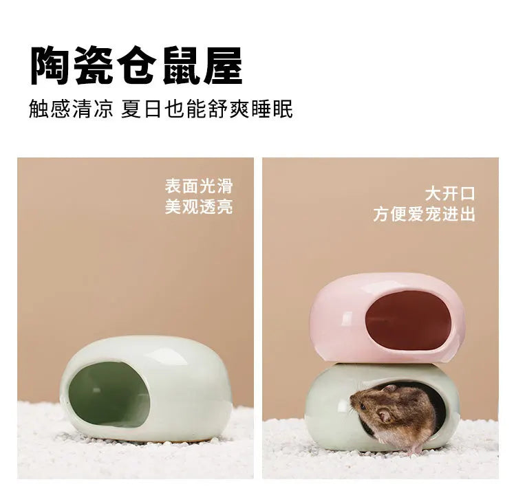 Hamster Escape Nest Ceramic Stone House Gold Silk Mat Guinea Pig Supplies Dwarf Guinea Pig Summer Ice House Sleeping
