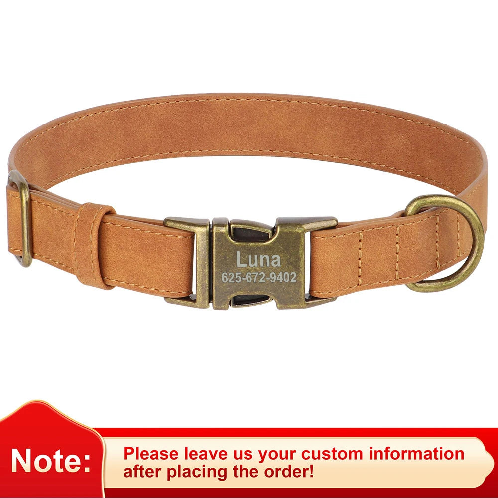 Personalized Anti-lost Dog Collar Custom Dog ID Tag Collars Soft PU Leather Pet Collars Free Engraved Metal Buckle For Bulldog