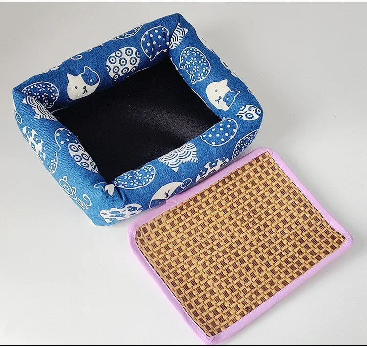 Summer Small Pets Cool Nest Puppy Kitten Rattan Mat Cute Print Pet Cooling Mat for Guinea Pig Hamster Chinchilla Small Cage