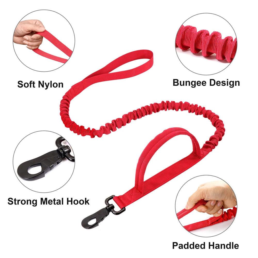 Durable Military Tactical Dog Collar Bungee Leash Set Pet Nylon Walking Training Collar For Medium Large Dogs German Shepard