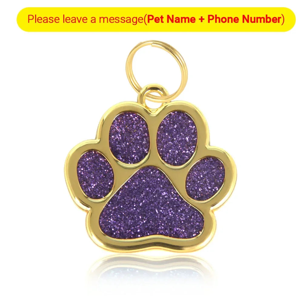 Personalized Collar Pet ID Tag Custom Free Engraved Cat Dog Puppy Name Necklace Gold Paw Glitter Pendant Pet Accessories 3CM