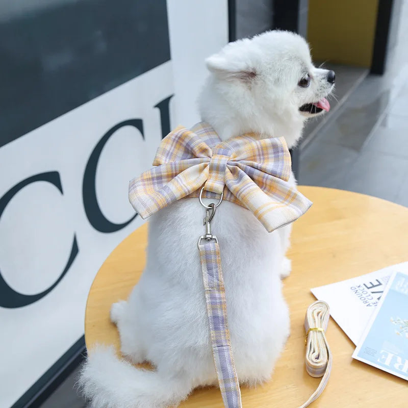 Bow Dog Collar Skirt Cute Pet Harness with Breast Strap Traction Rope Cat Dogs Clothes Harness Vest Princess Tutu Dress Skirt