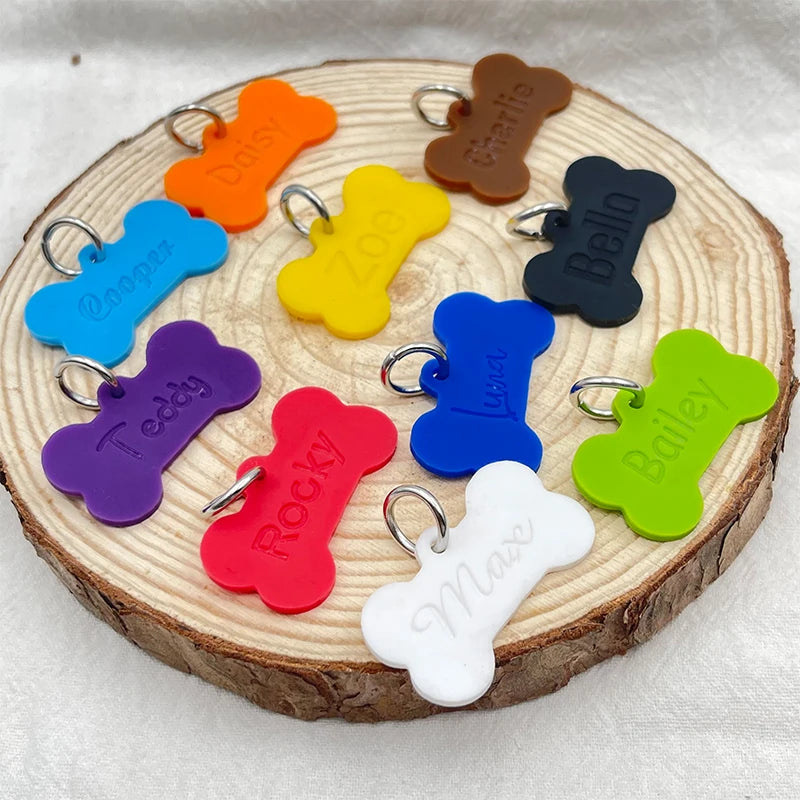 2024 Silicone bone shape Pet Anti-lost ID Tag Personalized Dog Collar Tag Engraved Name Custom Pendant Puppy Collars Accessories
