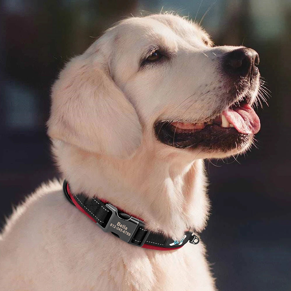 Reflective Personalized Dog Collar Engrave ID Nylon Collars Soft Padded Dogs Collar Adjustable for Small Medium Large Dogs Pug