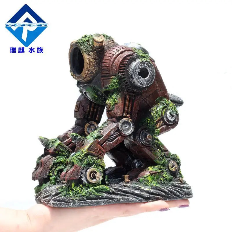 Transforming Robot Decoration Fish Tank Accessories Statue Car Dog Robot Mechanical Leopard Ornaments Aquarium Decoration Rock