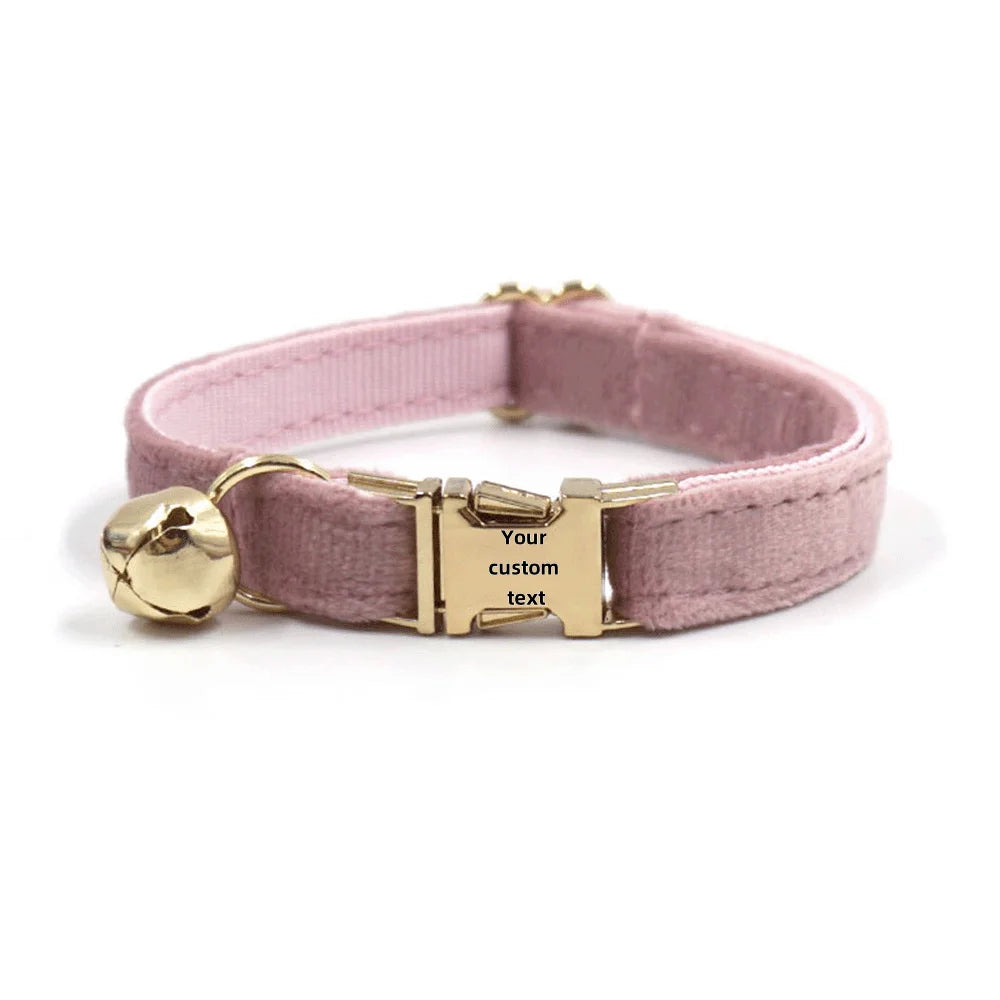 Customized Velvet Anti Lost Cute Bell Cat Collar Puppy Collar Light Luxury Fashion Good-Looking Pet Accessories Free Engraving