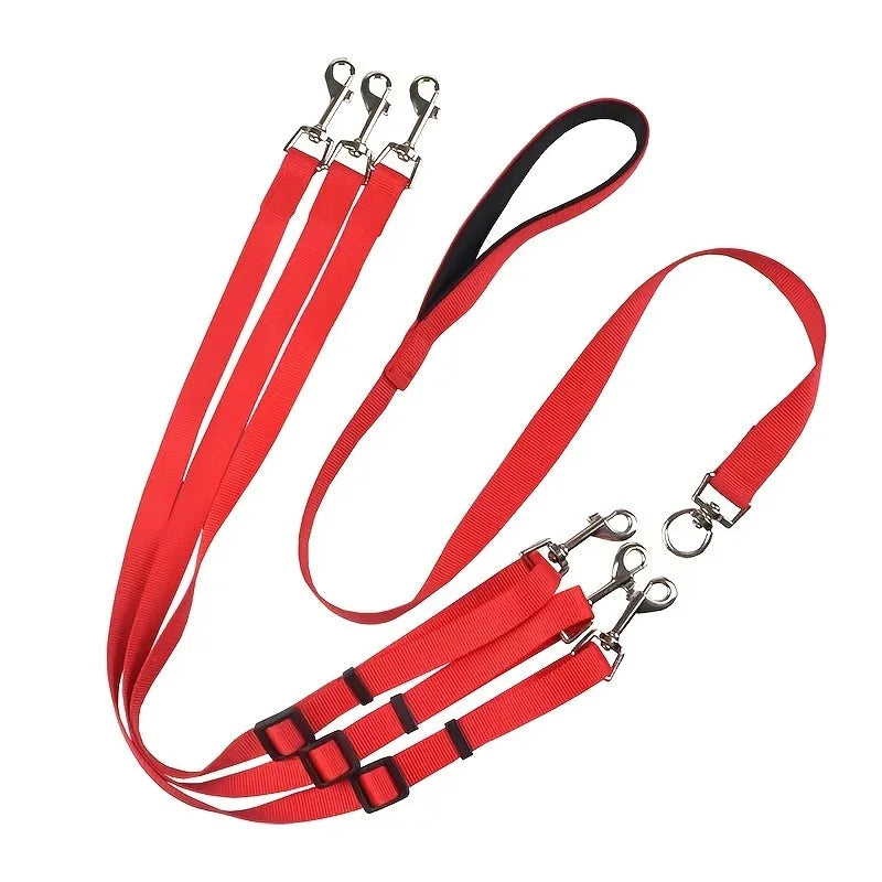 Durable 3-in-1 Nylon Dog Leash with Padded Handle for Outdoor Walking, Car Travel, Hiking and Camping - Three-Way Pet Leash