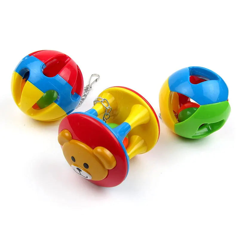 Parrot toy ball, plastic bell, rattling ball, medium to large parrot bite toy bird supplies, bird toy set