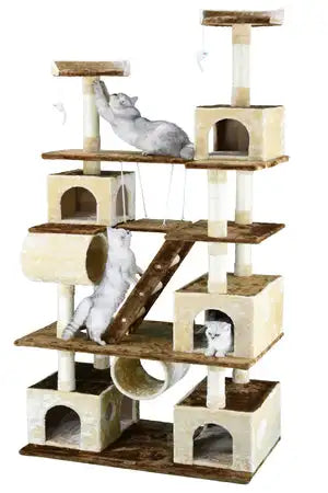 Multi-Level Cat Tree For Indoor Cats With Large PlatformHammock And Natural Scratching Ladder Activity Center For Kitten