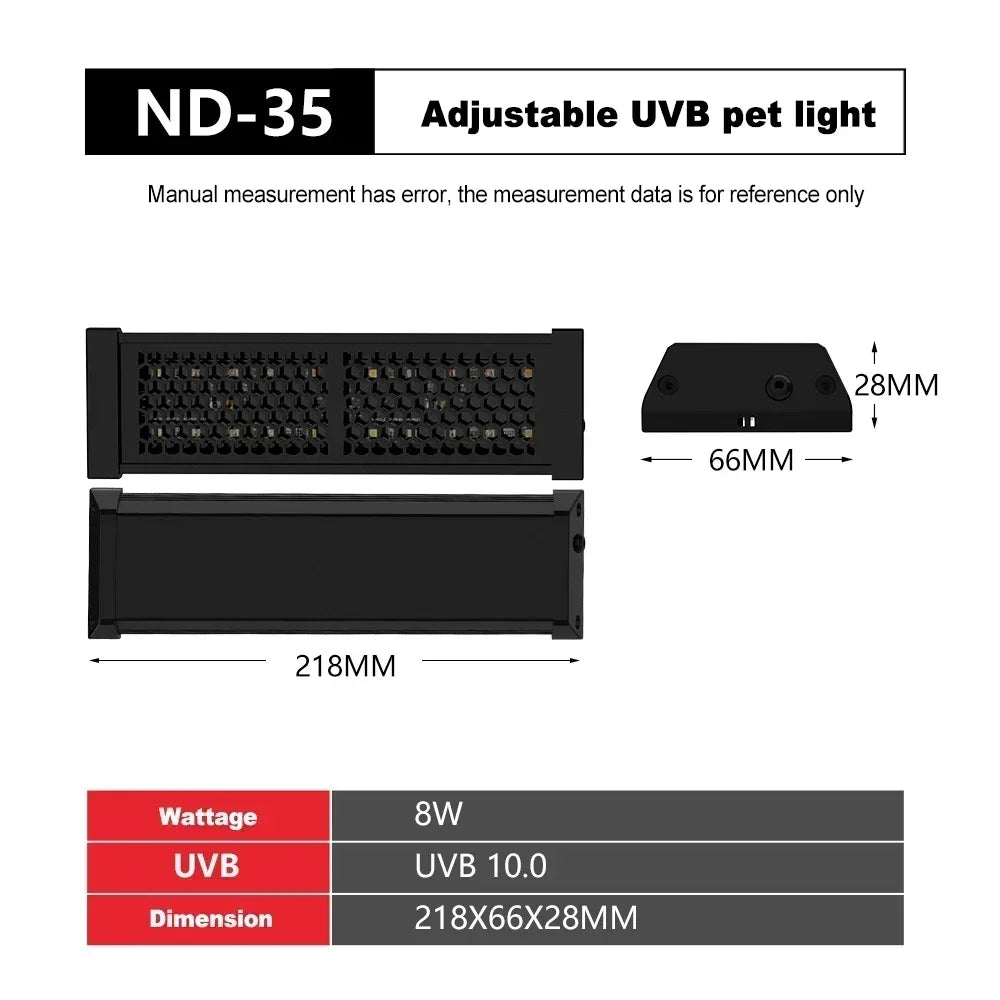 UVA+UVB Reptile Full Spectrum LED Light Turtle Lizard Snake Sunbathe Heat Lamp 4W/8W/12W Reptiles Calcium Supplement Lights Tube