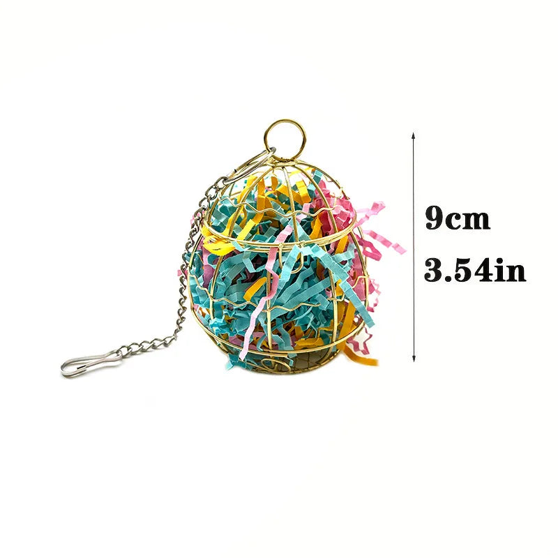 Parrot Shredder Bird Toys Stainless Steel Cage Bird Feeder Paper Foraging Vegetable Millet Basket Container For Small Animals