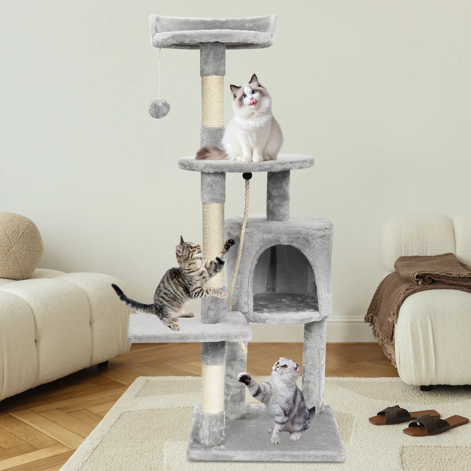 Passerscat Cat Tree Cat Tower With Toy For Indoor Cats Multi-Level With Scratching Posts Cat House Cozy Condo Padded Top Perches