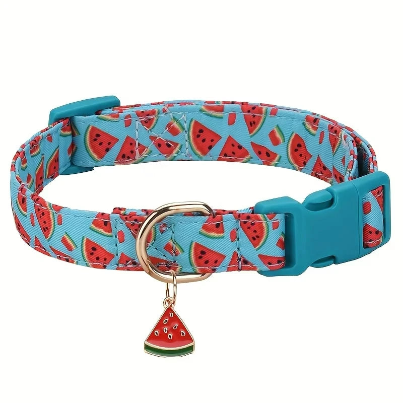 1pcs Fruit Print Polyester Dog Collar Set with Adjustable Buckles and Zinc Alloy Rings Stylish and Durable, Machine Washable