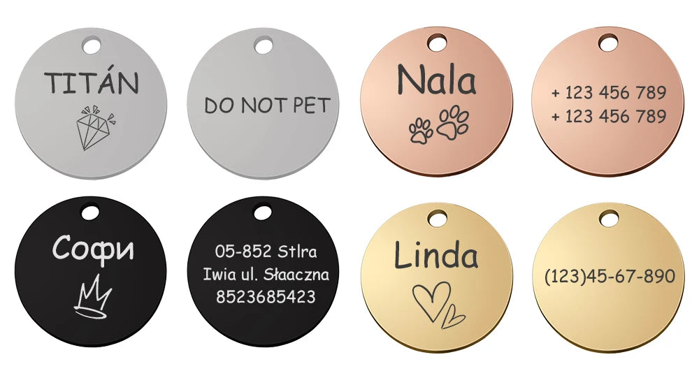 Personalized Pet Cat Dog Name Collar Accessories Circle Custom Engraved ID Tag Necklace Chain Charm Supplies For Dog Product