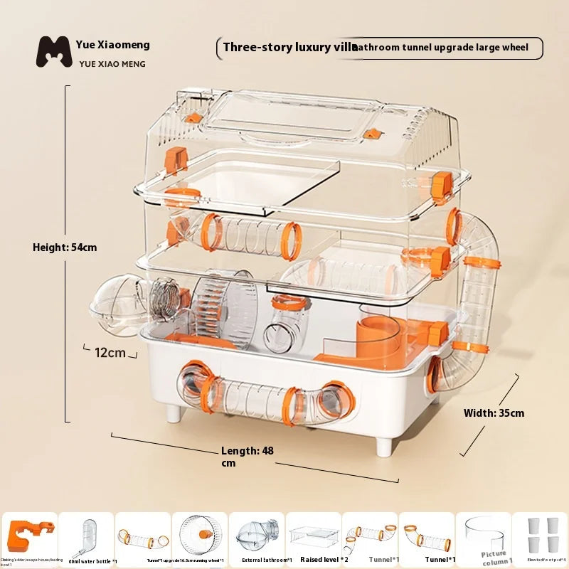 Hamster Cage Large Luxury Villa Supplies Three-layer Acrylic Panoramic Transparent Golden Bear Special Nest