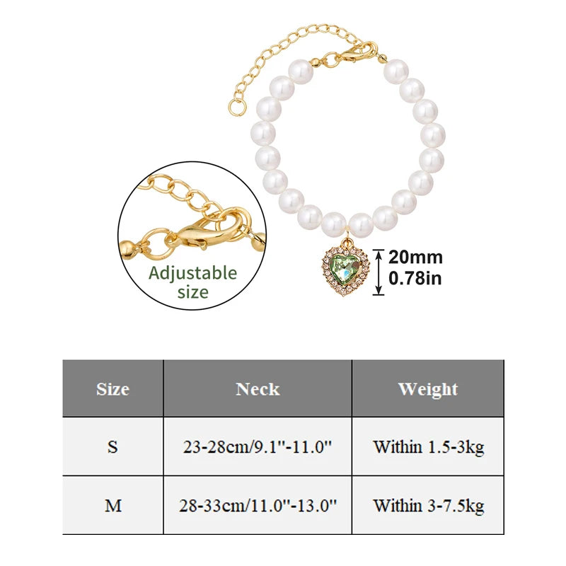 Pearl Cat Necklace Cute Cat Collar Decoration Love Crystal Cat Pendant Adjustable Kitten Necklace Fashion Pet Supplies