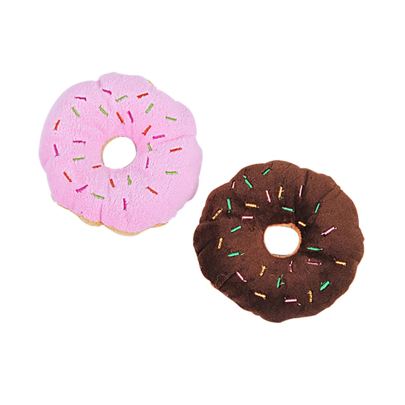 Soft Dog Donuts Plush Pet Dog Toys For Dogs Chew Toy Cute Puppy Squeaker Sound Toys Funny Puppy Small Medium Dog Interactive Toy