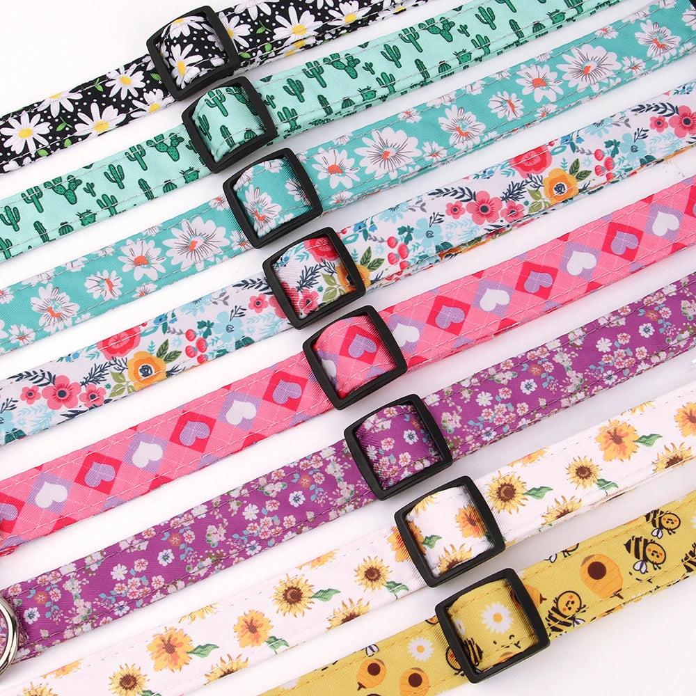 Nylon Dog Collar Cute Printed Dog Collars Spring Summer Pet Puppy Necklace Adjustable For Small Medium Large Dogs Chihuahua Pug