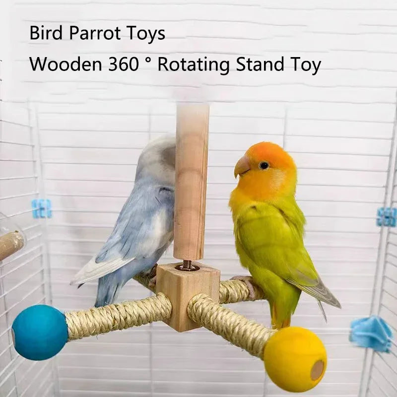 360 ° Rotating Parrot Bird Toy Solid Wood Bird Exercise Climbing Standing Wooden Toys Pet Parrot Macaw Cage toys Amusing New
