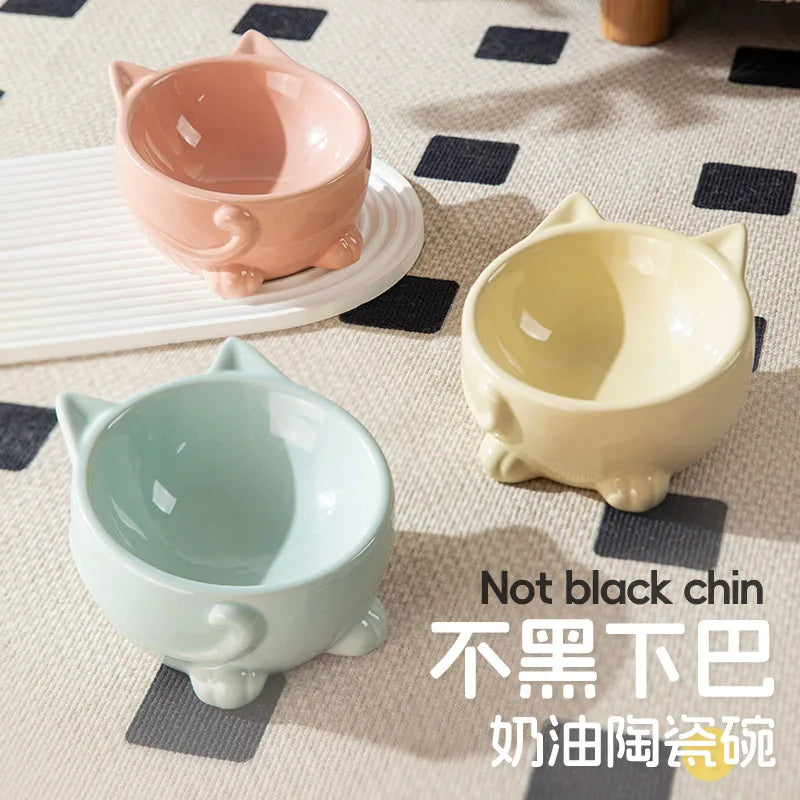Ceramic Cat Bowl Cervical High Footed Dog Bowl Cat Drinking Water Protection Basin Pet Supplies Neck Protection Pet Bowl