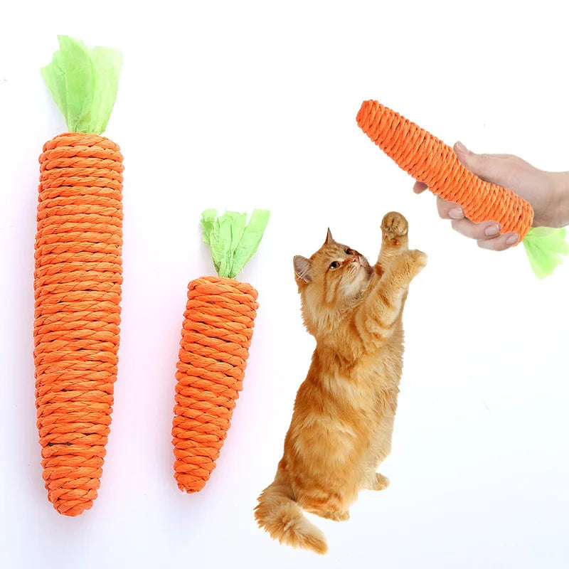 Cat Toy Carrot Sound Bite Resistant Paper Rope Clean Teeth Interactive Chew Toys Cat Kitten Built-in Bell Small Animals Pet Toys