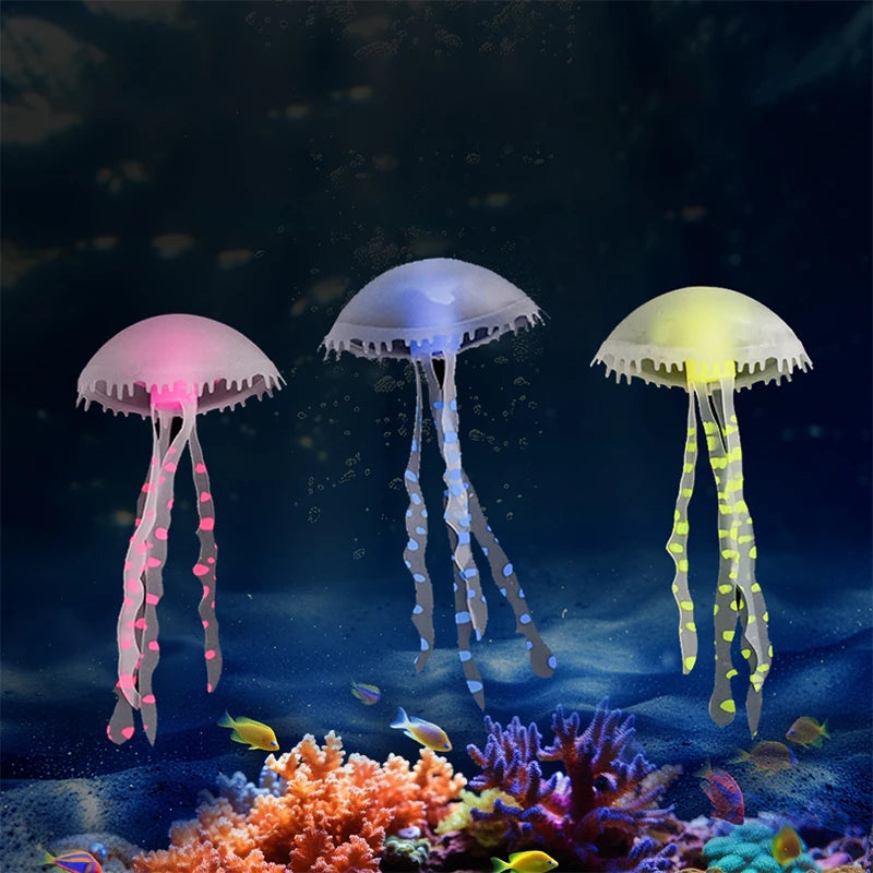 3Pcs Underwater Plant Marine Aquatic Landscape Ornament Artificial Glowing Fluorescent Jellyfish Aquarium Decoration Fish Tank