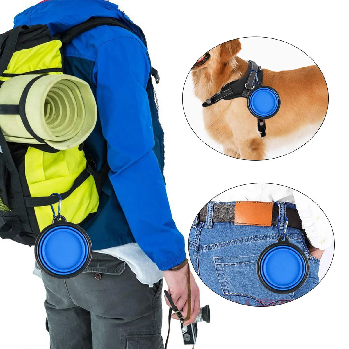 Dogs Feed Supplies Folding Silicone Bowl Portable Puppy Water Container with Carabiner Folding Cats Bowl Travel Pets Accessories