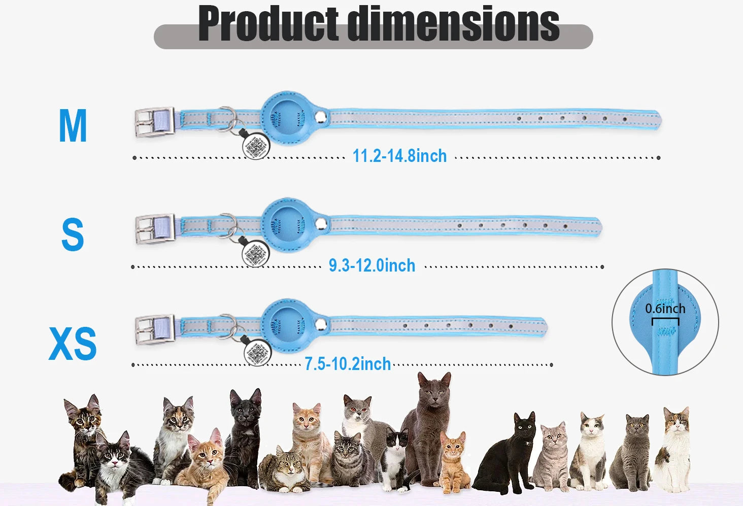 Airtag Holder Cat Collar with QR Tag, Cat Accessories Reflective PU leather Kitten Collars, Cat ID Tag, Safety Elastic bands