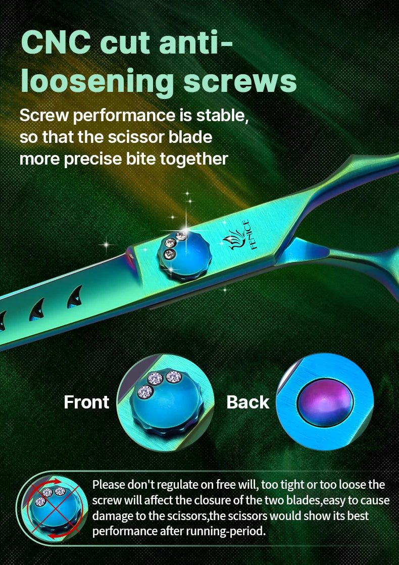 Fenice High-grade 7.0/7.5 inch JP440C Fluorescent Green Pet Grooming Scissors Shears Cutting&Curved&Thinner Set for Dog Groomer