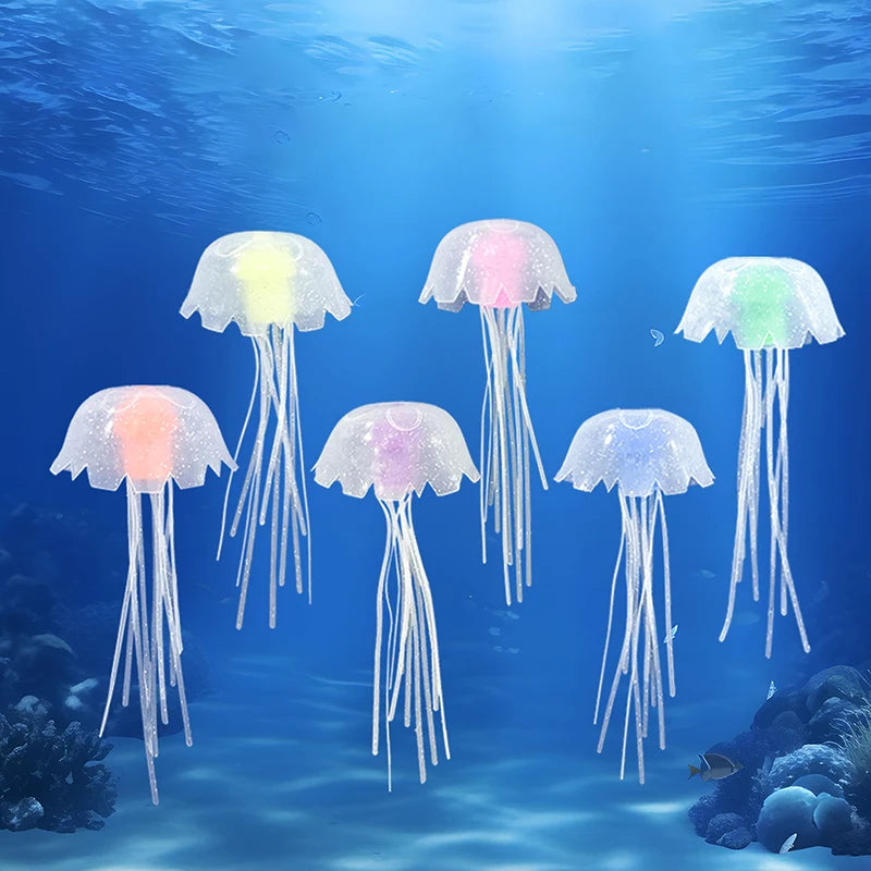 3Pcs Underwater Plant Marine Aquatic Landscape Ornament Artificial Glowing Fluorescent Jellyfish Aquarium Decoration Fish Tank