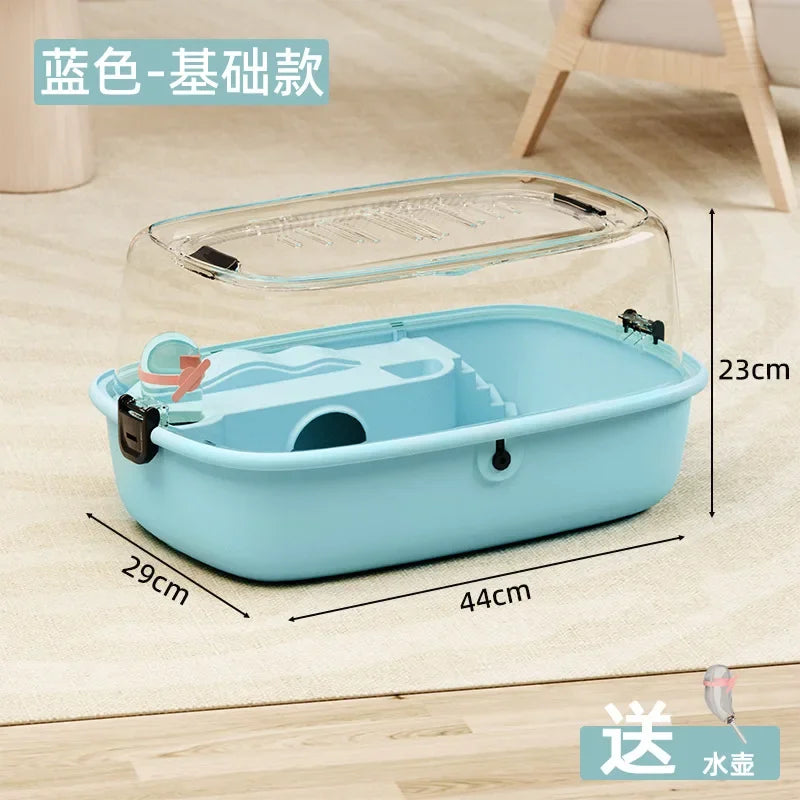 Hamster Cage Plastic Hut Transparent Large Space Golden Bear Oversized Villa Panoramic Double-layer Feeding Box Full Set