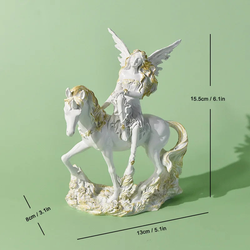 Creative Flower Fairy Resin Crafts Ornament Angel Wings Fairy Riding Horse Candle Holder Desktop Setting Decor