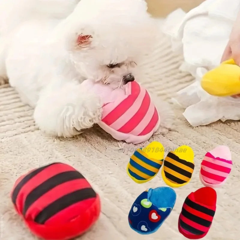 Puppy Dog Chew Toys with Squeaker for Small Dogs French Bulldog Shiba Inu Funny Plush Slipper Pet Supplies Teeth Cleaning Toy