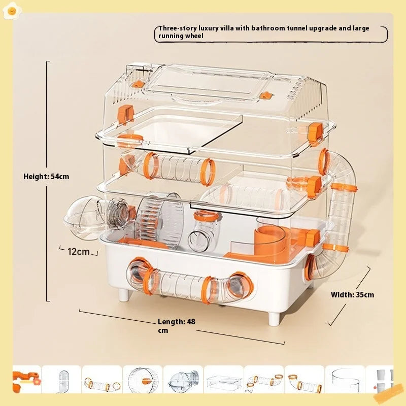 Hamster Cage Large Luxury Villa Supplies Three-layer Acrylic Panoramic Transparent Golden Bear Special Nest