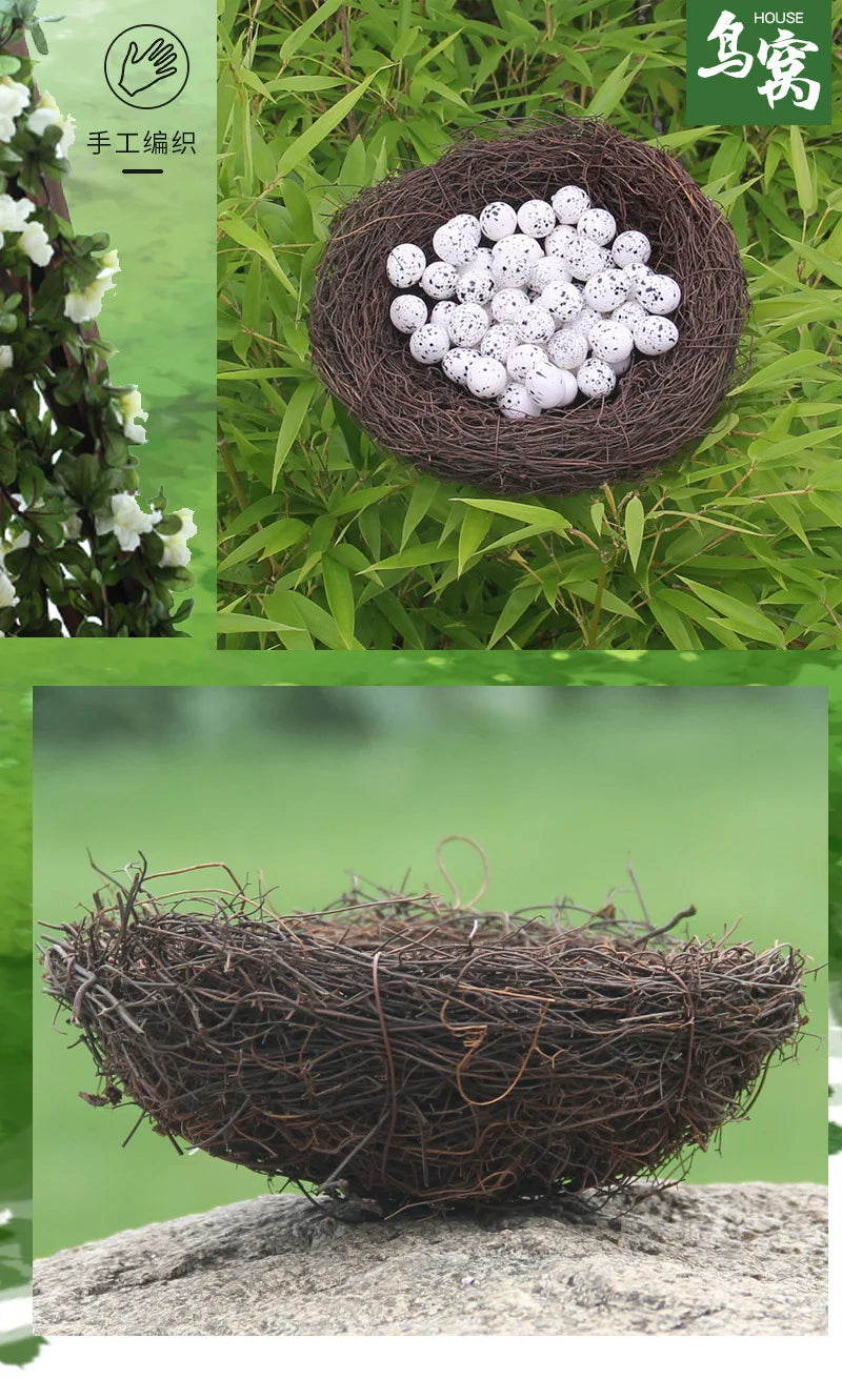 Round Rattan Bird Nest Easter Handmade DIY Craft Vine Simulation Bird Nest Egg Decor Props Home Garden Window bird house