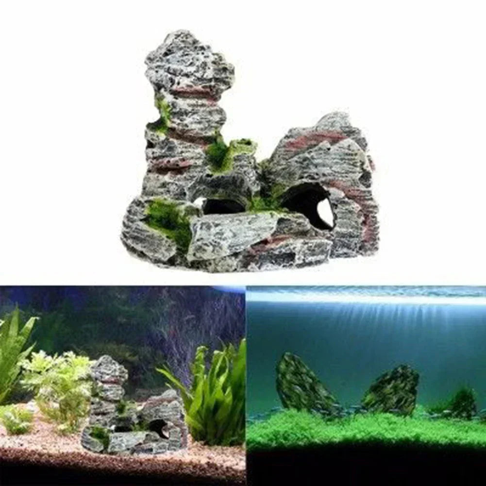 Mountain View Aquarium Rock Cave Tree Bridge Fish Tank Ornament Rockery Landscaping Artificial Mountain Rockery Aquarium Decor