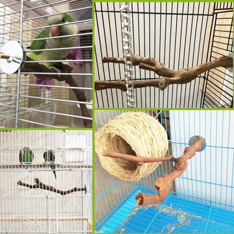 Pet Standing Stick Wild Grape Wood Pole Parrot Cockatiel Parakeet Station Board Bite Claw Grinding Toy Bird Cage Accessories