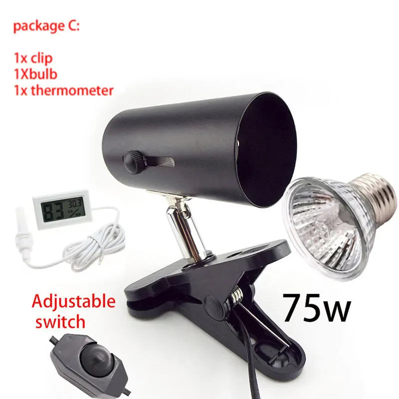 UVA UVB Reptile light lamp bulb Thermometer kit Turtle animal Heating heater Set Clip Bulb Lamp Holder Hygrometer Tortoises B3