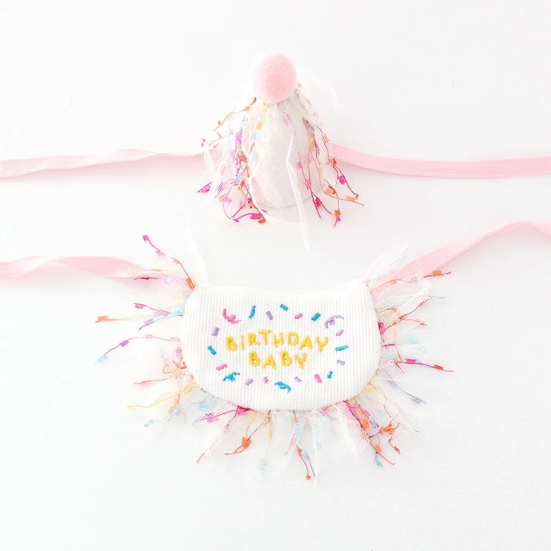 Pet Cat Dog Birthday Party Lace Suit Hat Scarf Dog Bib Saliva Towel Mesh Series Bear Birthday Jewelry Dress Up Accessories