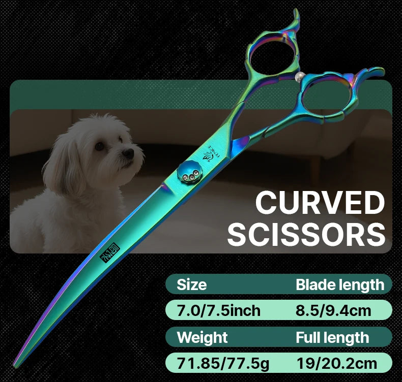Fenice High-grade 7.0/7.5 inch JP440C Fluorescent Green Pet Grooming Scissors Shears Cutting&Curved&Thinner Set for Dog Groomer