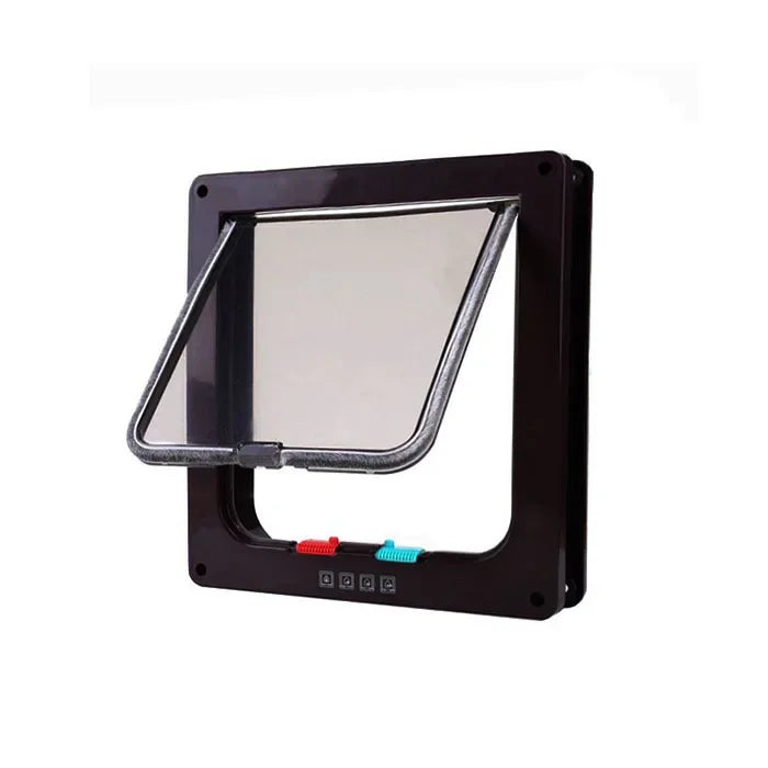 Dog Cat Flap Door with 4 Way Security Lock Flap Door for Dog Cats Kitten ABS Plastic Small Pet Gate Door Kit Cat Dogs Flap Doors