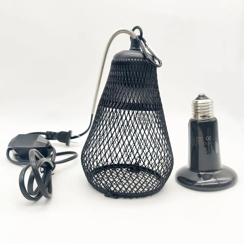 Ceramic Heat Emitter Pet Heating Lampshade Iron Mesh Dome E27 Bulb Holder Reptile Heat Lampshade Double Cage