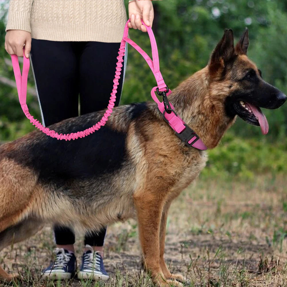 Durable Military Tactical Dog Collar Bungee Leash Set Pet Nylon Walking Training Collar For Medium Large Dogs German Shepard