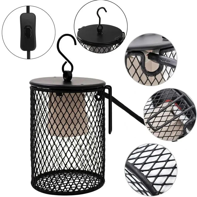 Reptiles with Anti-Scald Cage EU/US Plug for Chickens Brooders 100W Infrared Ceramic Heating Lamp E27 for Turtles Snakes Lizards