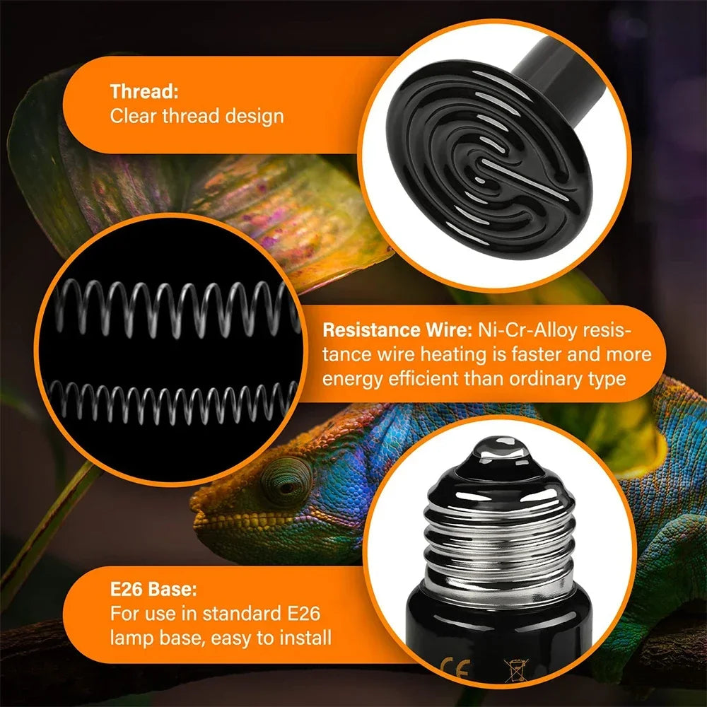 Reptile Heating Lamp E27 Ceramic Heat Bulb 110-240V Pet Warmer 20/50/75/100W for Turtle Lizard Brooder Terrarium Lighting