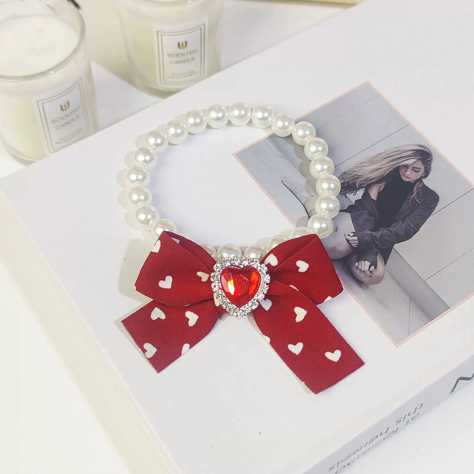 Cat Collar Decoration Pet Cute Exquisite Jewelry Kitten Adjustable Chain Cat Necklace High Simulation Pearls Pet Supplies