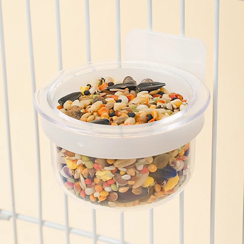 Bird Parrot Detachable Transparent Bowl Hanging Plastic Food Cup for Parrot Canary Bird Feeding Cups Parrot Food Water Bowls
