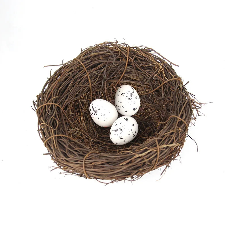 Round Rattan Bird Nest Easter Handmade DIY Craft Vine Simulation Bird Nest Egg Decor Props Home Garden Window bird house