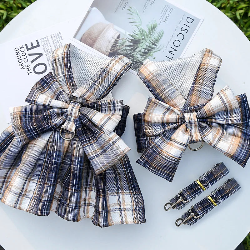 Bow Dog Collar Skirt Cute Pet Harness with Breast Strap Traction Rope Cat Dogs Clothes Harness Vest Princess Tutu Dress Skirt